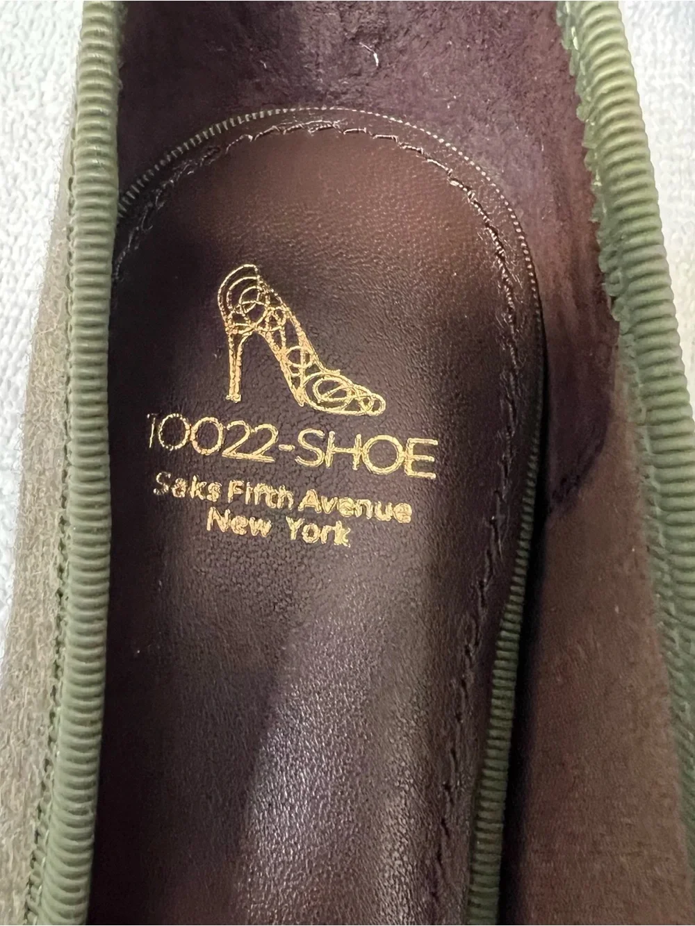 10022-Shoe Saks Fifth Avenue New York Vero Cuoio Green Ballet Flat Sz 11 M